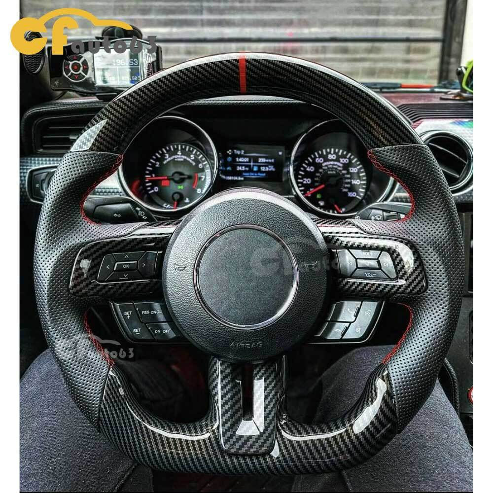 HYDRO DIP Carbon Fiber Steering Wheel Fit for 2018-2023 Ford Mustang GT Red Line