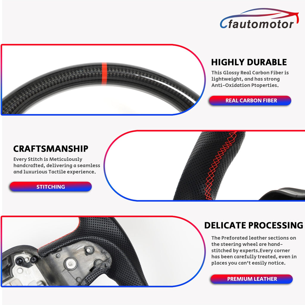 Real Carbon Fiber Sport Steering Wheel Fit 2015-2022 Chrysler 300 300C Red Line