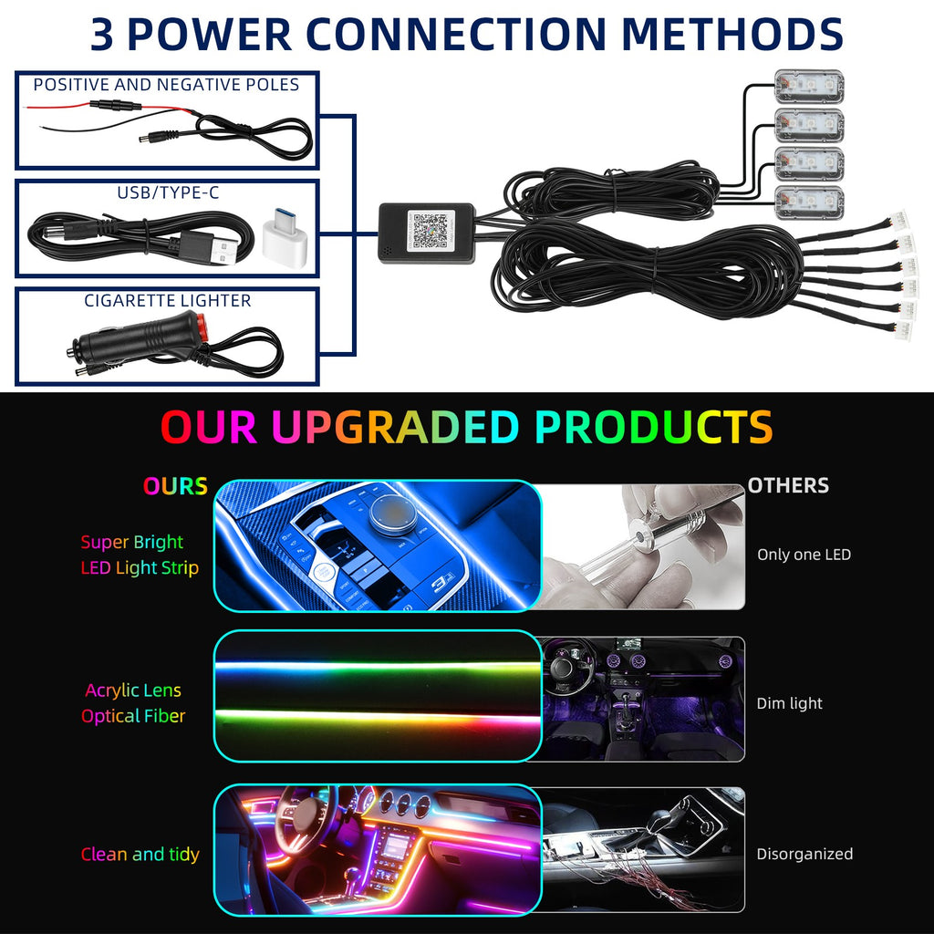 2/10 in 1 LED RGB Acrylic Interior Strip Ambient Lights Kit for Ford Mustang