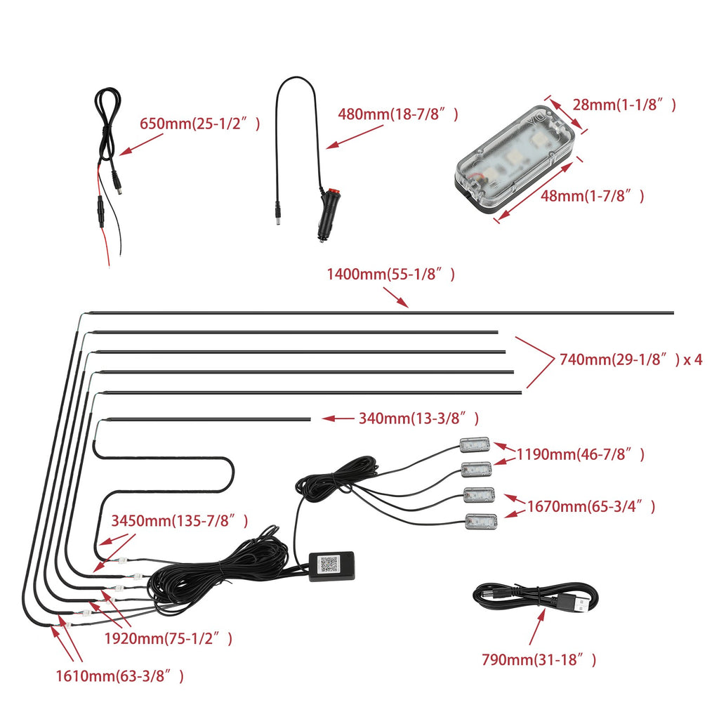 10 in 1 LED Neon Interior Strip Light Ambient Lights Kits for Dodge Challenger