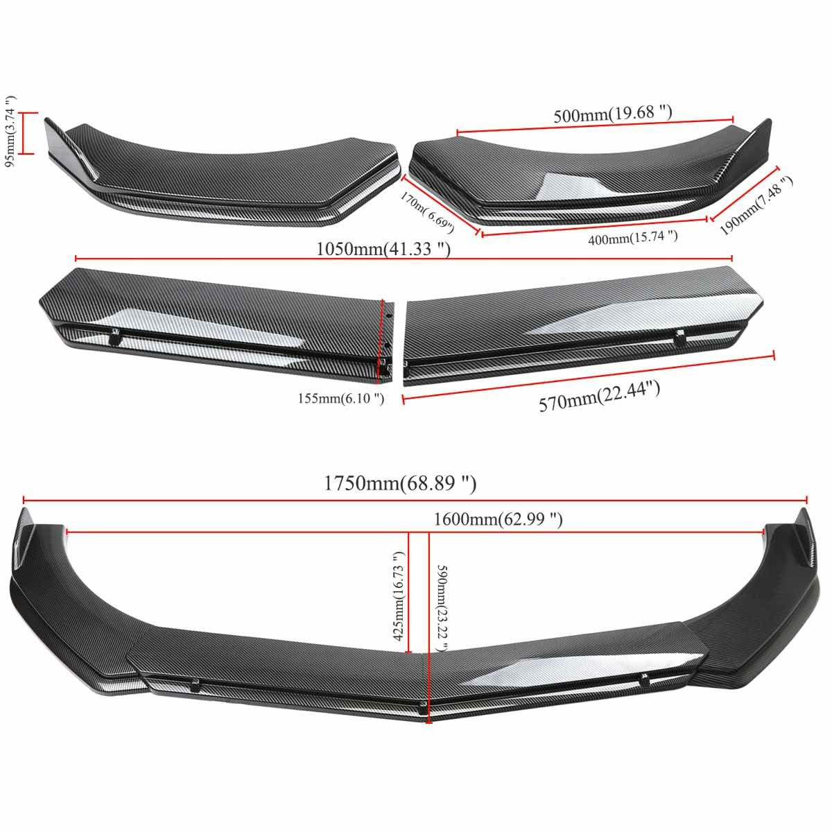 Carbon Fiber for Chevrolet Camaro SS Front Bumper Lip Spoiler Splitter Body Kit