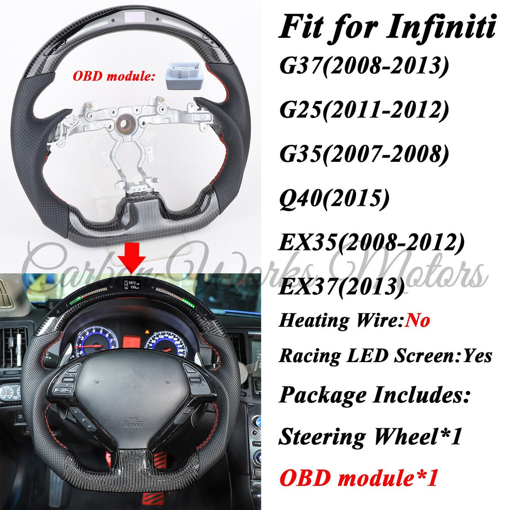 LED Carbon Fiber Steering Wheel for Infiniti G25 G37 G35 Q40 EX35 EX37 2008-2015