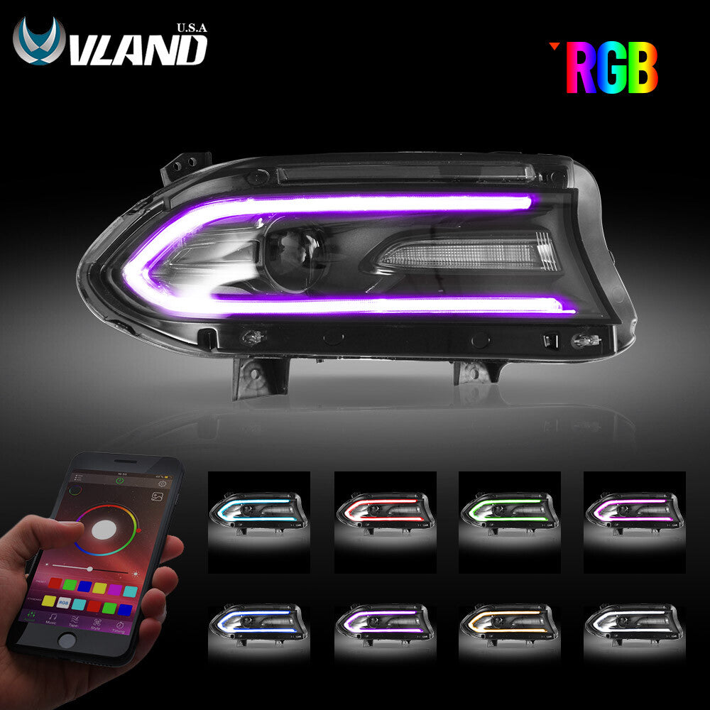 VLAND LED Headlights W/Rgb DRL for 2015-2023 Dodge Charger R/T,SE,SRT,SXT Lamps