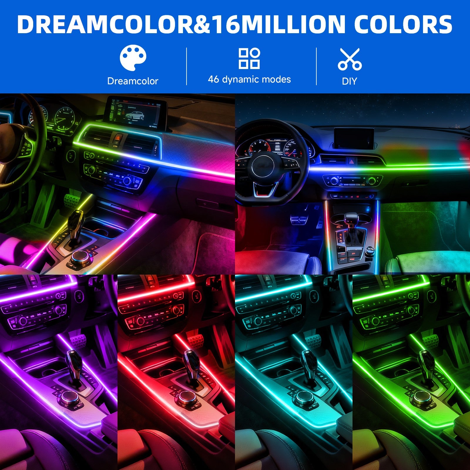 2/10 in 1 LED RGB Acrylic Interior Strip Ambient Lights Kit for Ford Mustang