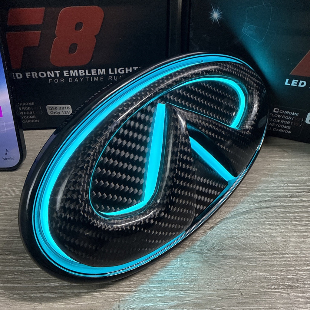 ✅ for 2018-2024 INFINITI Q50 COLOR CHANGING RGB LED GRILL EMBLEM CARBON FIBER
