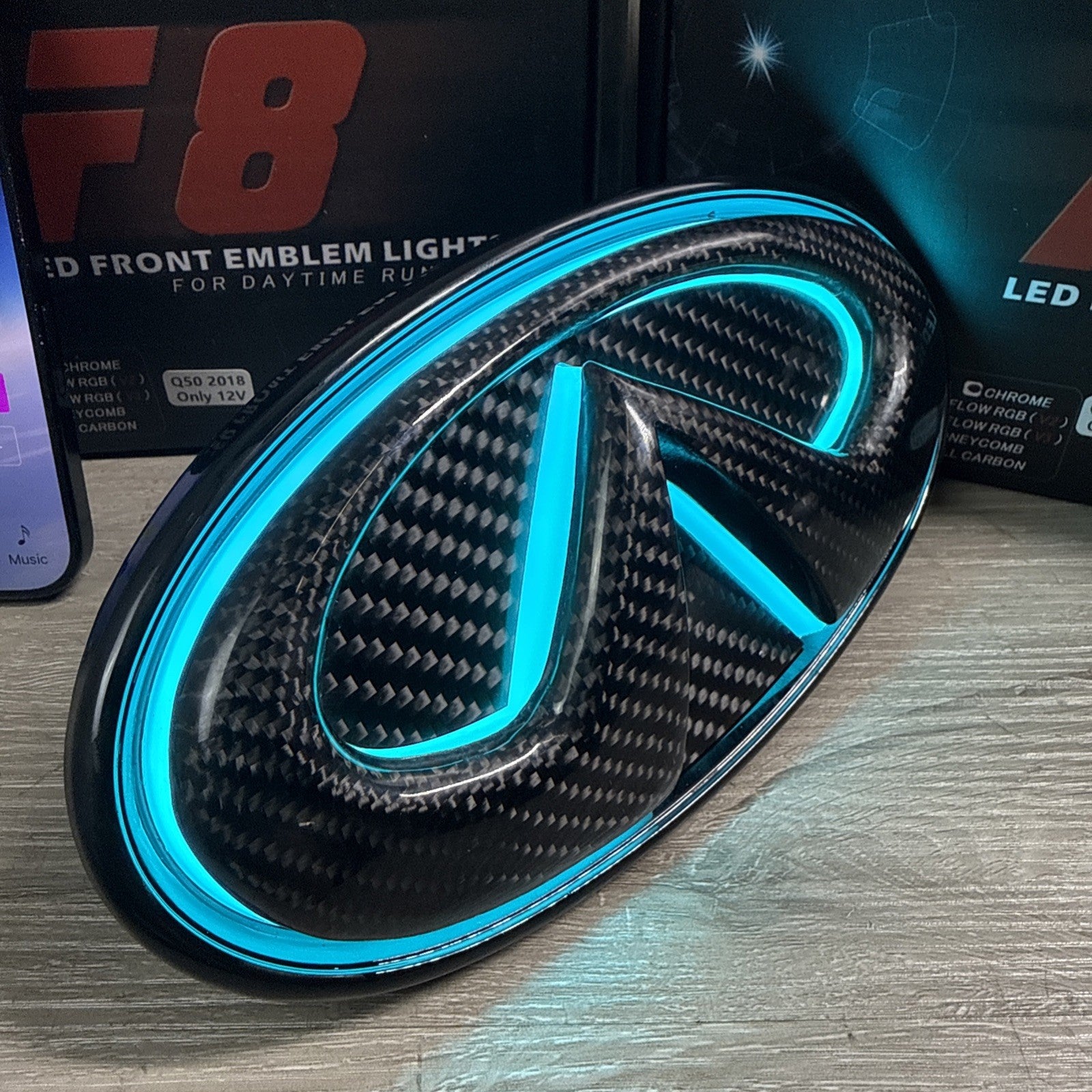 ✅ for 2018-2024 INFINITI Q50 COLOR CHANGING RGB LED GRILL EMBLEM CARBON FIBER