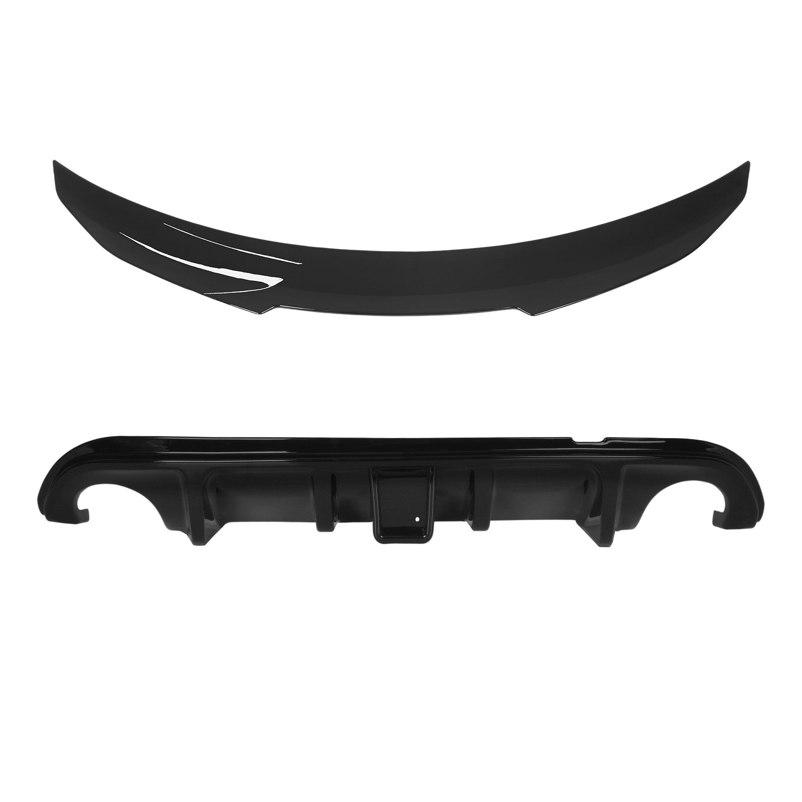 Rear Bumper Diffuser & Rear Spoiler Glossy Black Fit for 2014-2017 Infiniti Q50