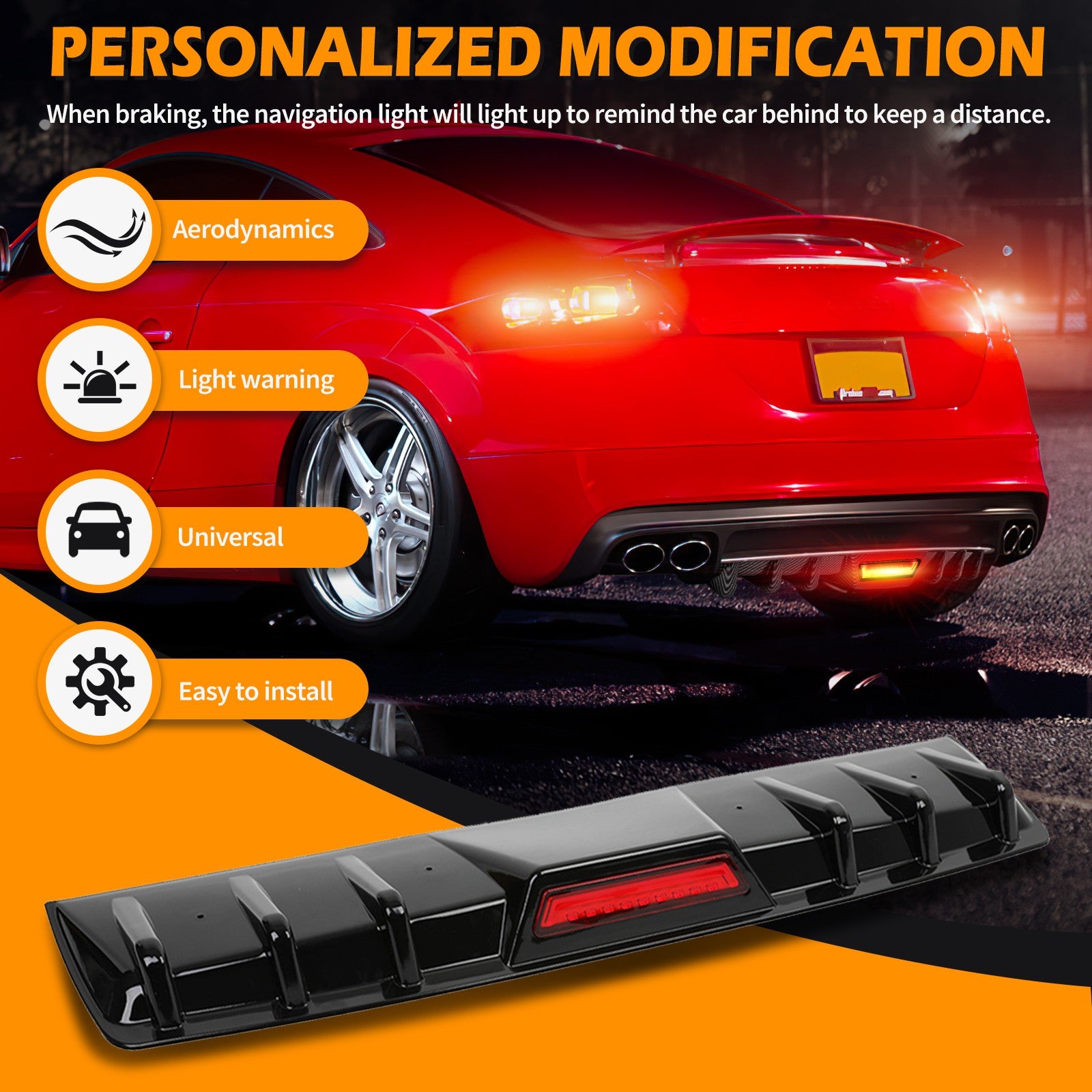 Rear Bumper Diffuser W/ LED Tail Brake Light Glossy for Infiniti G35 G37 Coupe