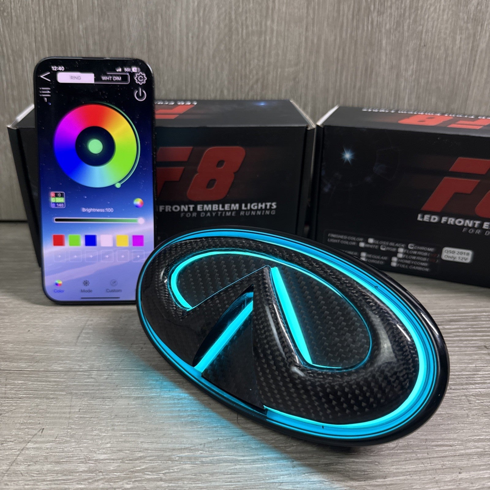 ✅ for 2018-2024 INFINITI Q50 COLOR CHANGING RGB LED GRILL EMBLEM CARBON FIBER