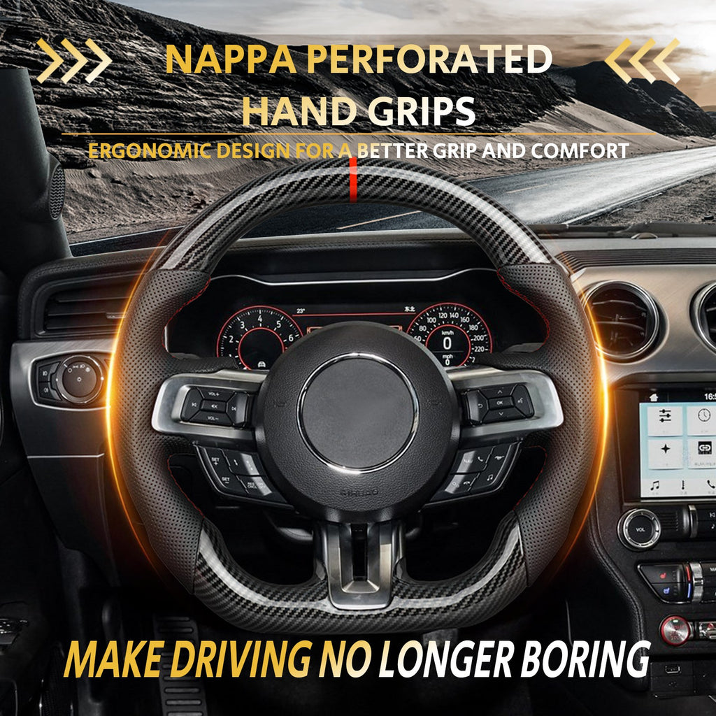 HYDRO DIP Carbon Fiber Steering Wheel Fit for 2018-2023 Ford Mustang GT Red Line