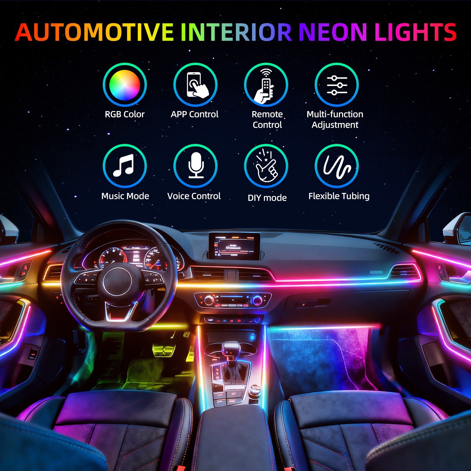 10 in 1/ 2 in 1 LED Neon Interior Strip Light RGB Ambient Light for Toyota Camry