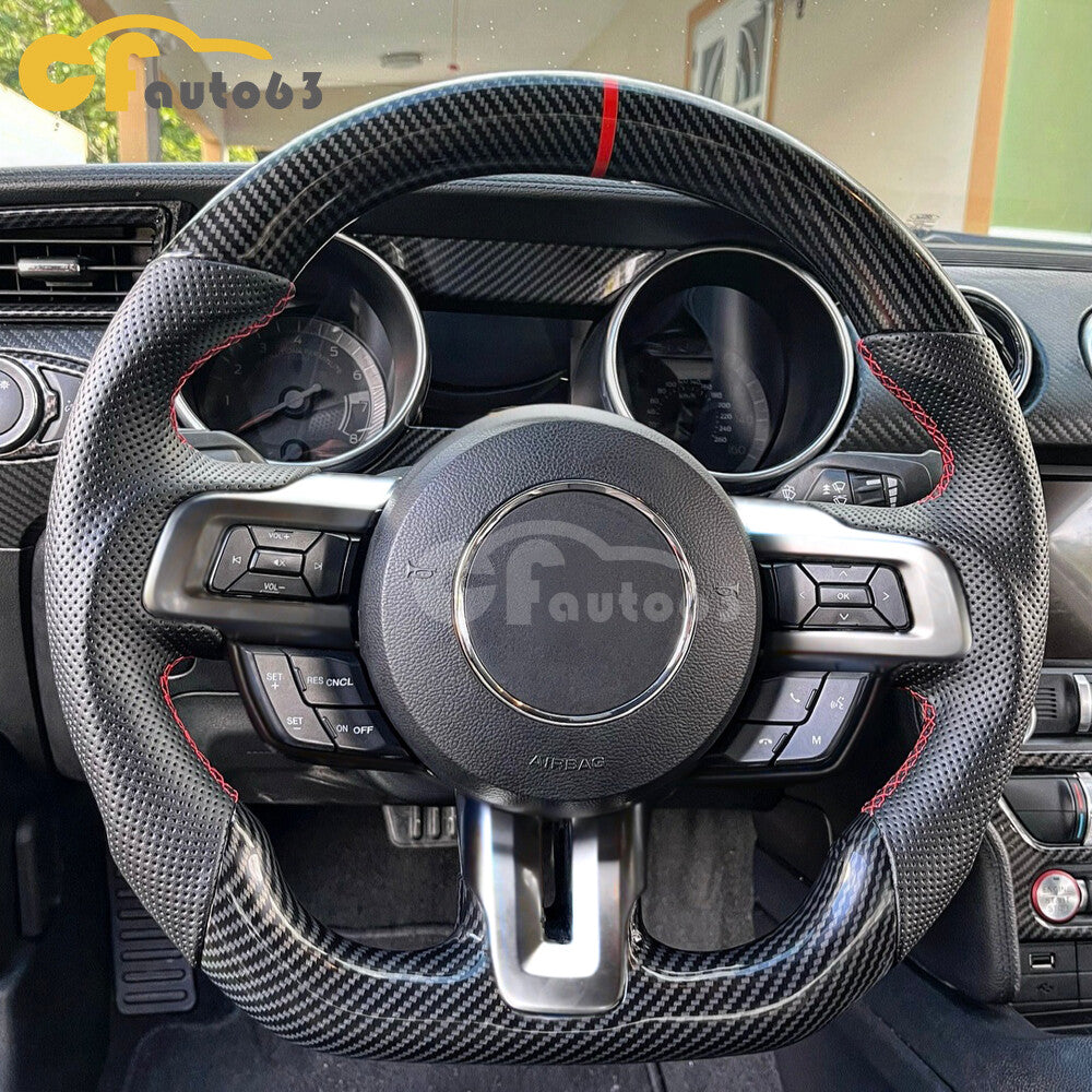 HYDRO DIP Carbon Fiber Steering Wheel Fit for 2018-2023 Ford Mustang GT Red Line