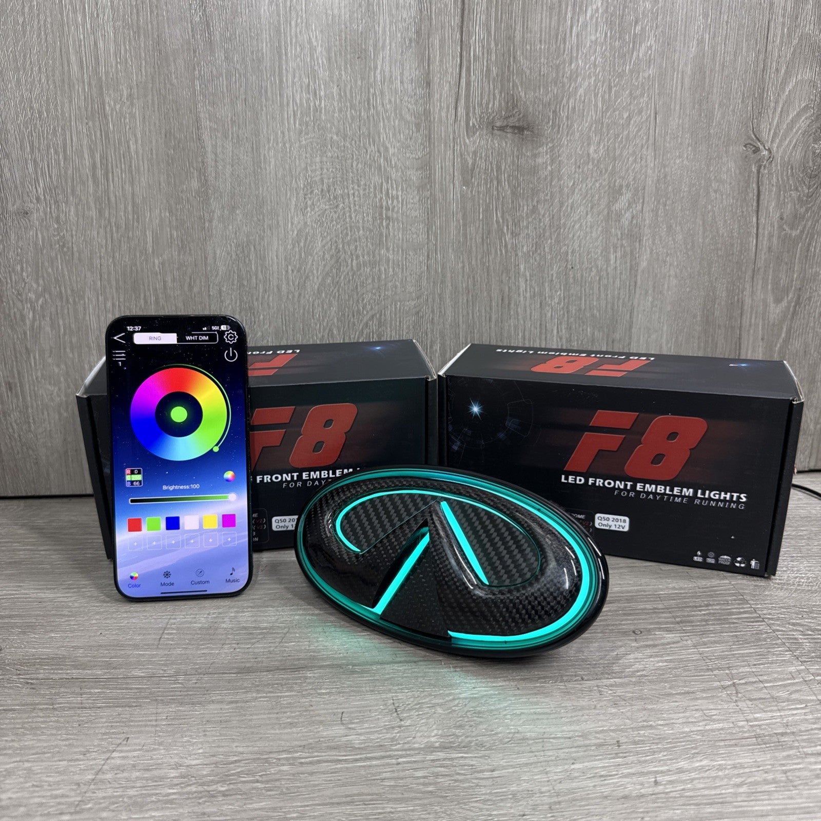 ✅ for 2018-2024 INFINITI Q50 COLOR CHANGING RGB LED GRILL EMBLEM CARBON FIBER
