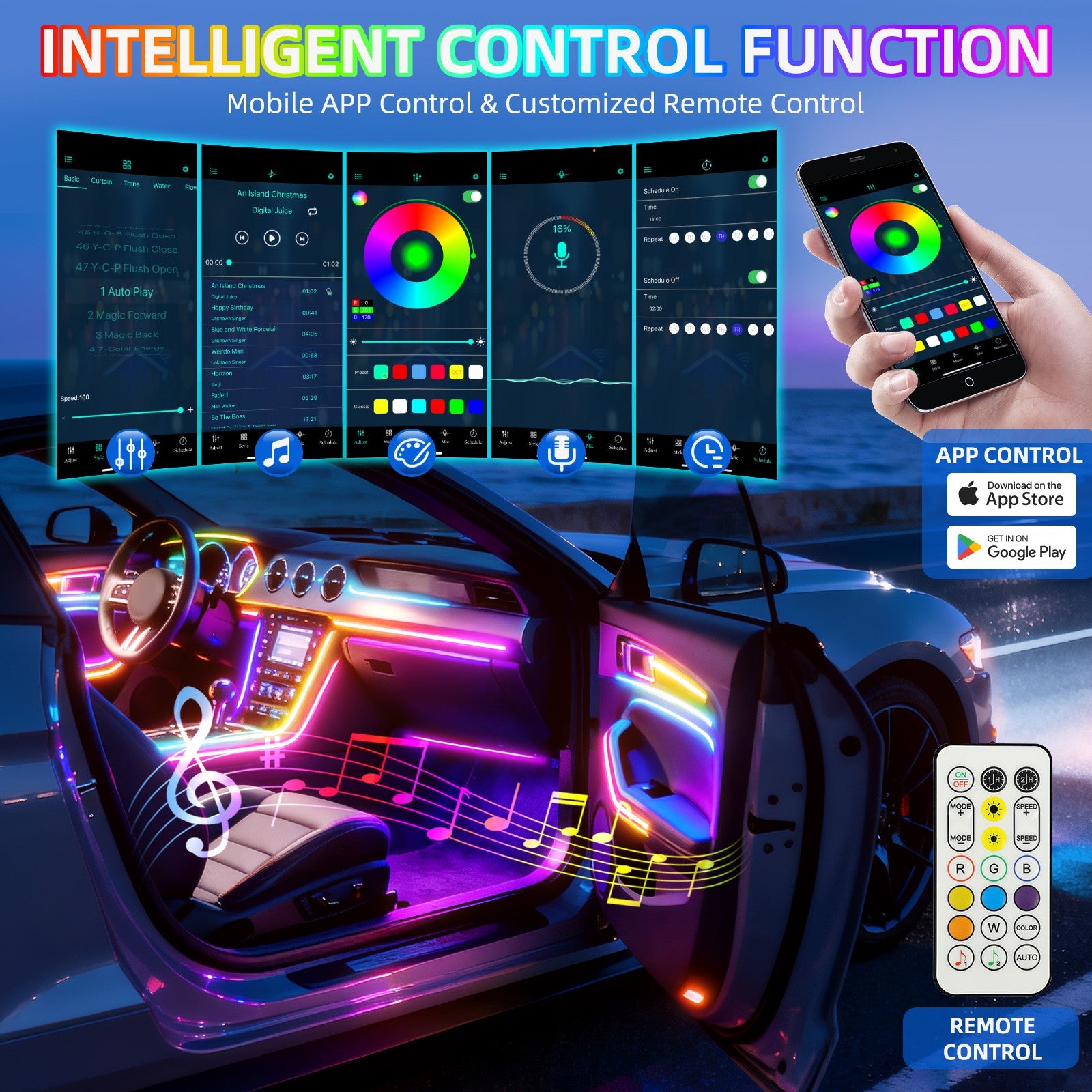 10 in 1/ 2 in 1 LED Neon Interior Strip Light RGB Ambient Light for Toyota Camry