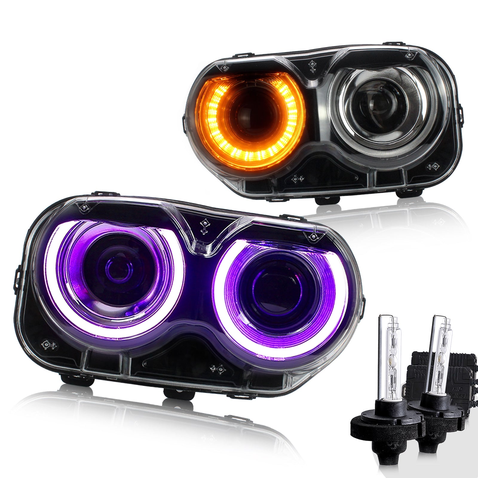 Pair LED Headlights RGB Color Change Lamps for 2015-2023 Dodge Challenger SE RT