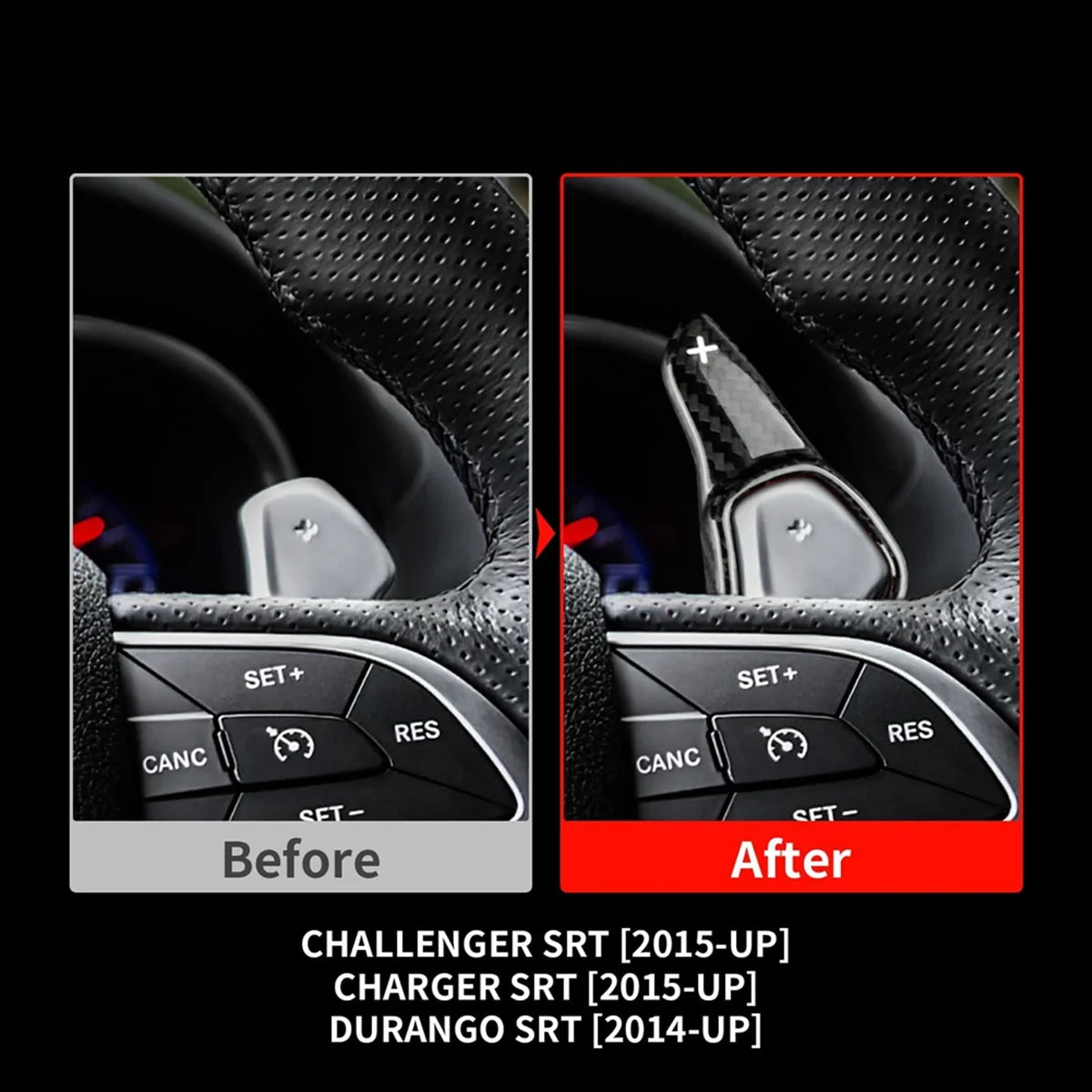 Carbon Fiber Steering Wheel Paddle Shifter Extensions Cover Trim for Dodge Challenger SRT Charger SRT Durango SRT ,Black