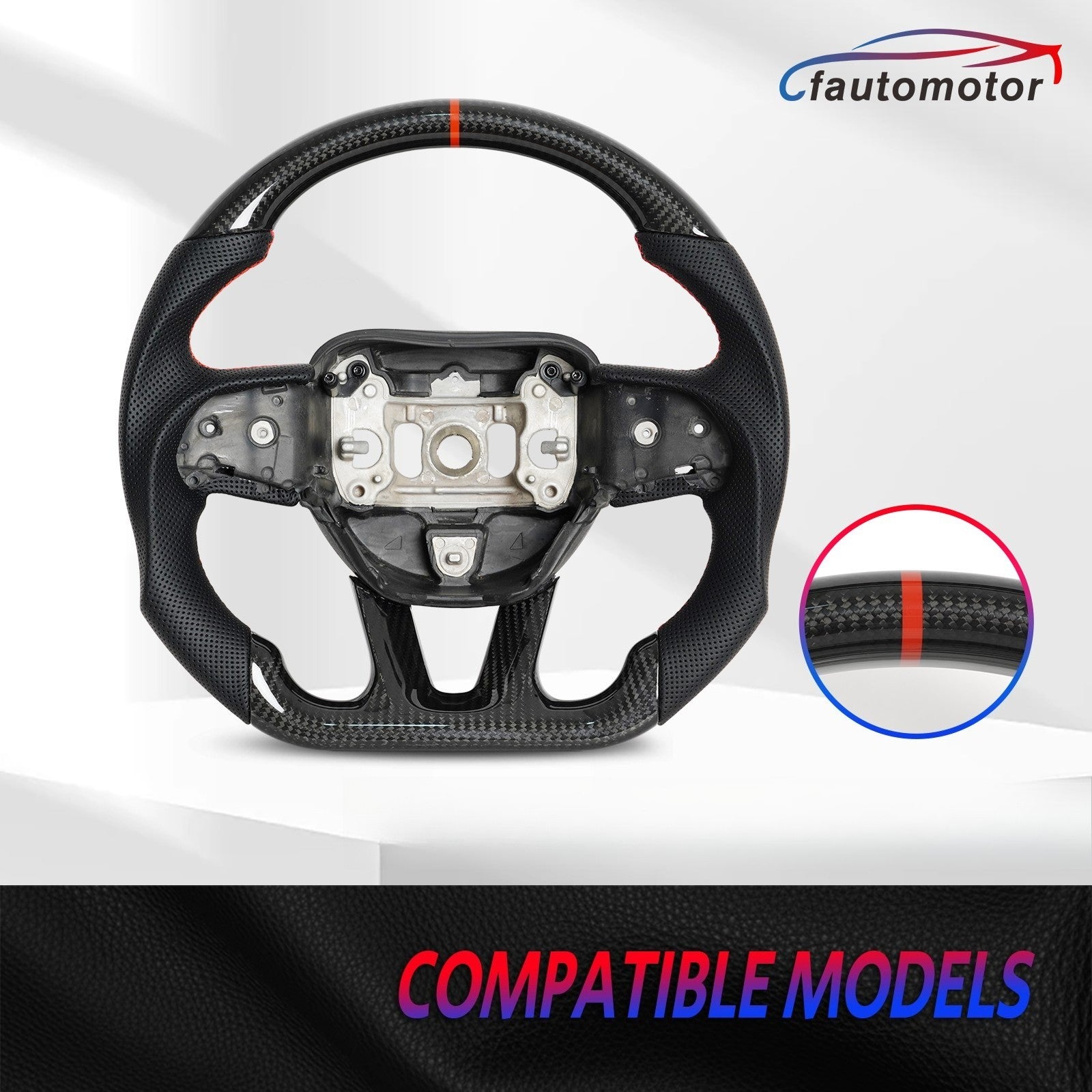 Real Carbon Fiber Sport Steering Wheel Fit 2015-2022 Chrysler 300 300C Red Line