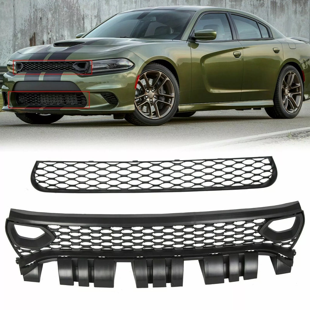 For 2015-23 DODGE CHARGER RT SCAT PACK SRT STYLE Front Upper + Lower Grille Kit