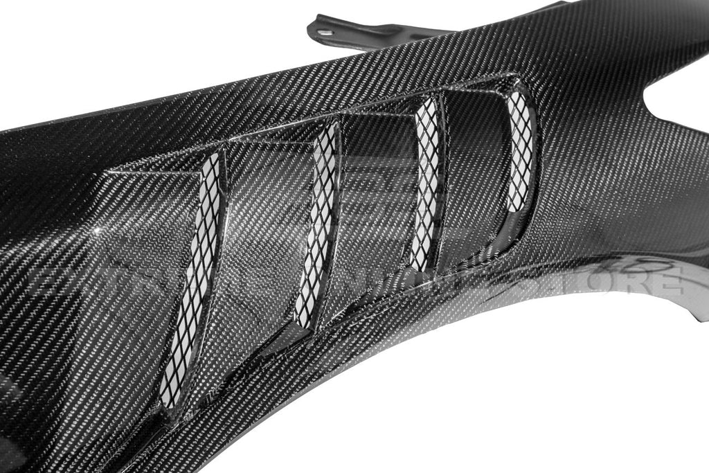 For 14-Up Infiniti Q50 CARBON FIBER Front Vented Hood Cover & Side Fender Pair