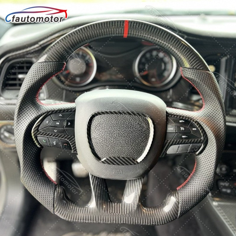 Real Carbon Fiber Sport Steering Wheel Fit 2015-2022 Chrysler 300 300C Red Line