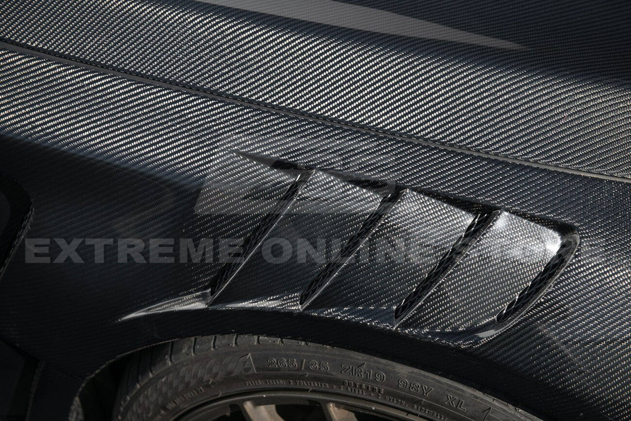 For 14-Up Infiniti Q50 CARBON FIBER Front Vented Hood Cover & Side Fender Pair