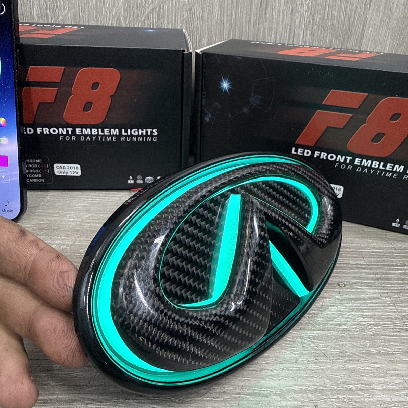 ✅ for 2018-2024 INFINITI Q50 COLOR CHANGING RGB LED GRILL EMBLEM CARBON FIBER
