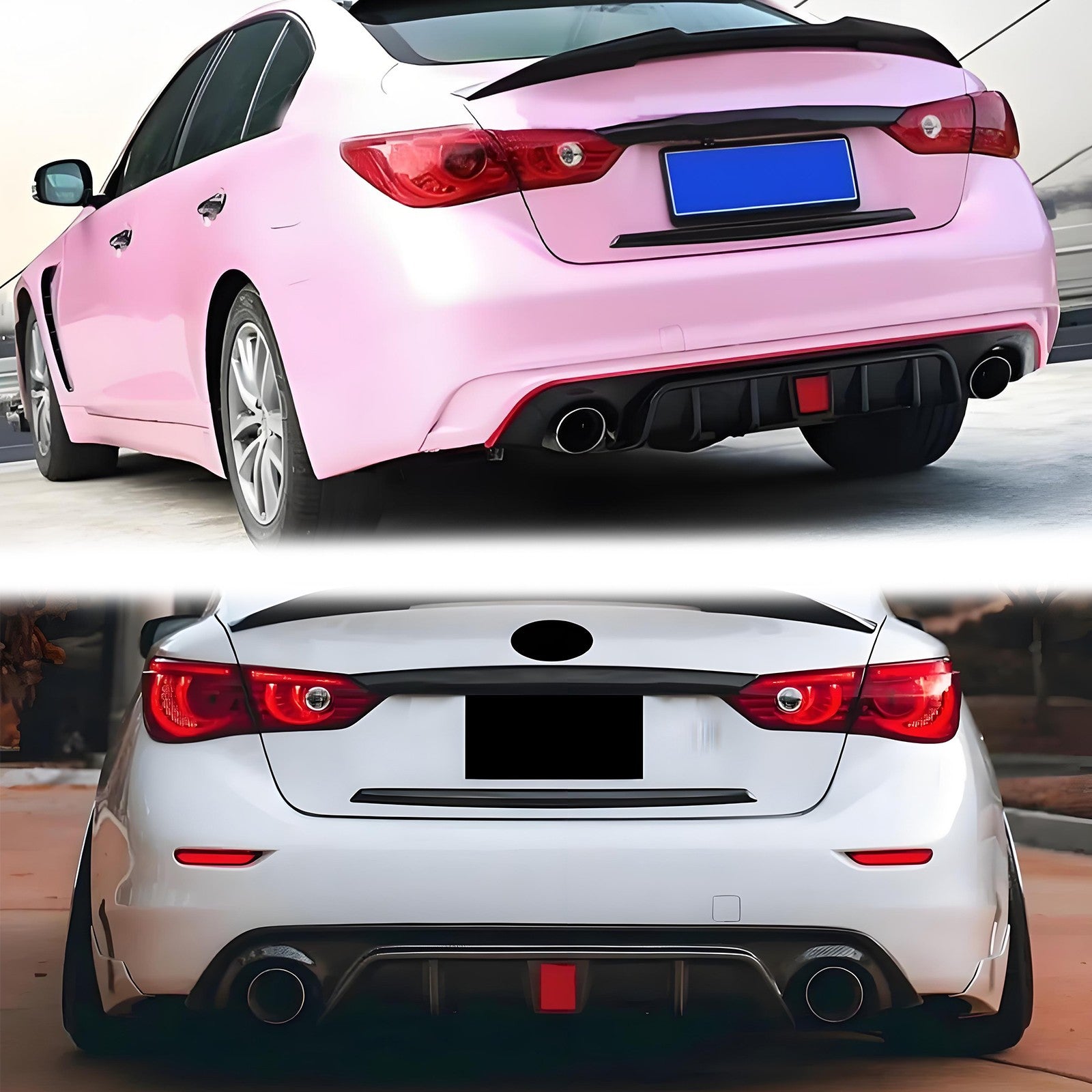 Rear Bumper Diffuser & Rear Spoiler Glossy Black Fit for 2014-2017 Infiniti Q50