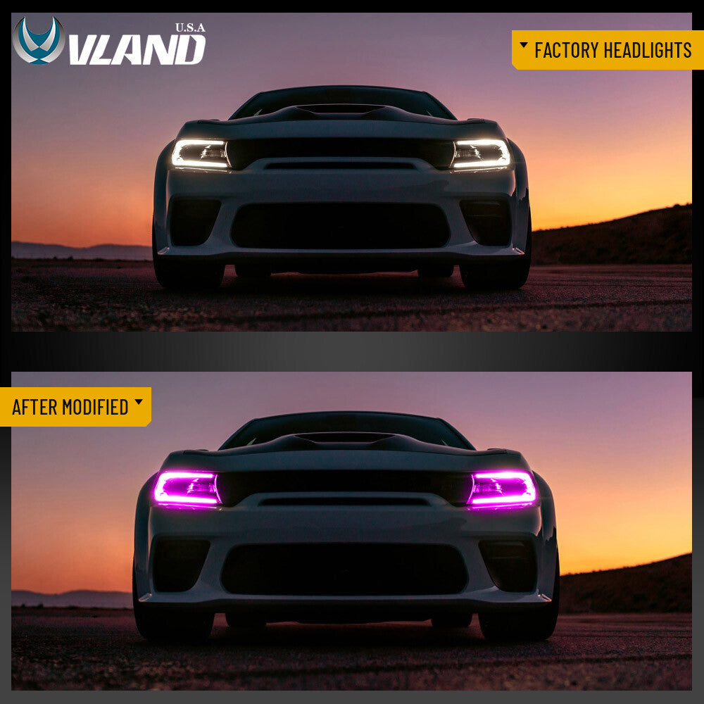 VLAND LED Headlights W/Rgb DRL for 2015-2023 Dodge Charger R/T,SE,SRT,SXT Lamps
