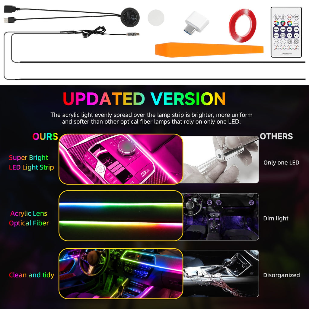 2/10 in 1 LED RGB Acrylic Interior Strip Ambient Lights Kit for Ford Mustang
