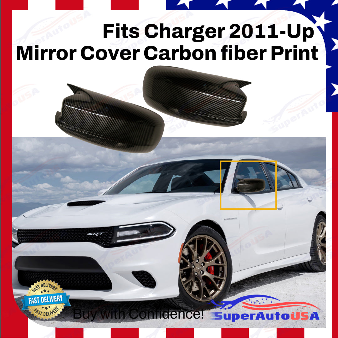 Fits 2011-Up Dodge Charger Carbon Fiber M Style Rear View Side Mirror Cover Cap