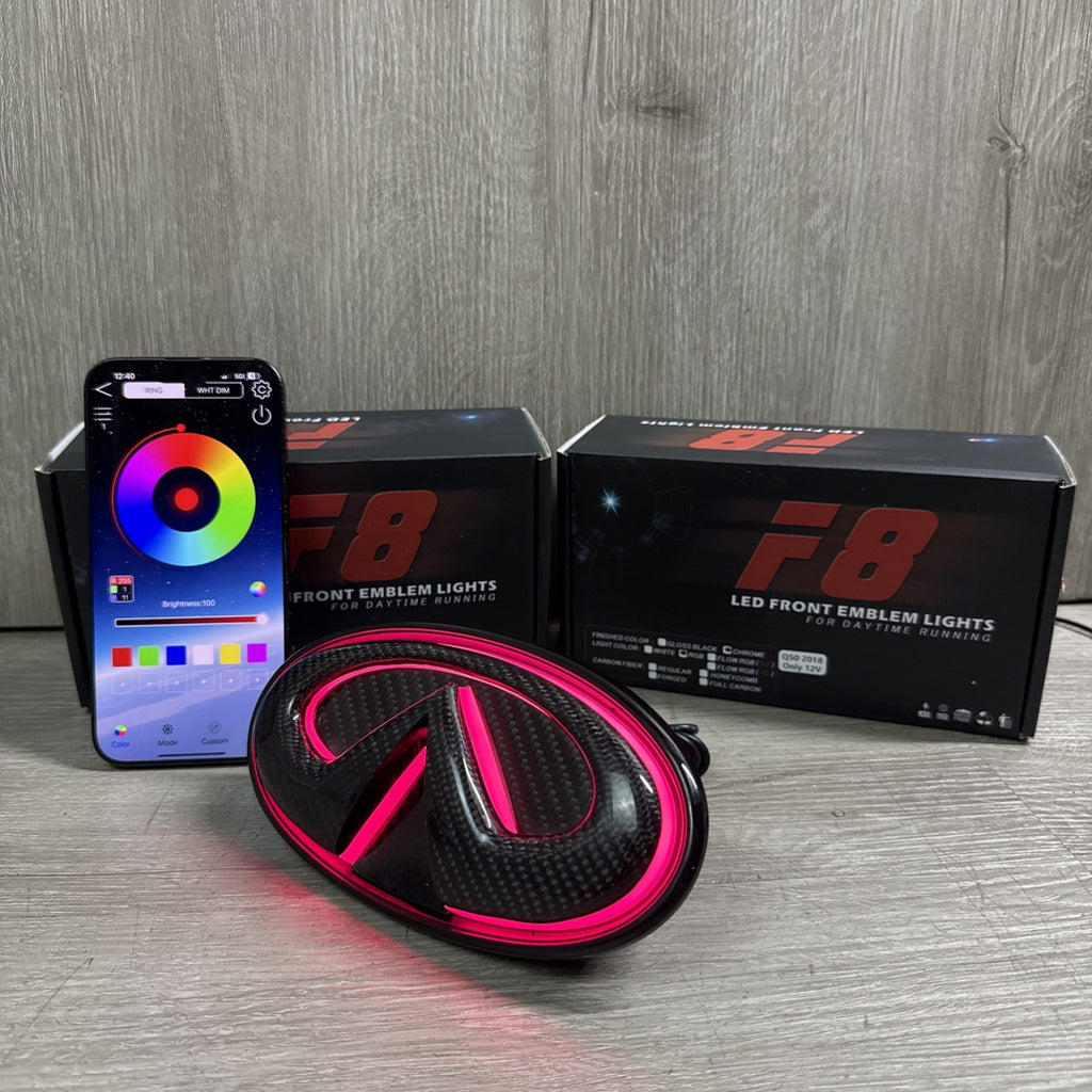 ✅ for 2018-2024 INFINITI Q50 COLOR CHANGING RGB LED GRILL EMBLEM CARBON FIBER