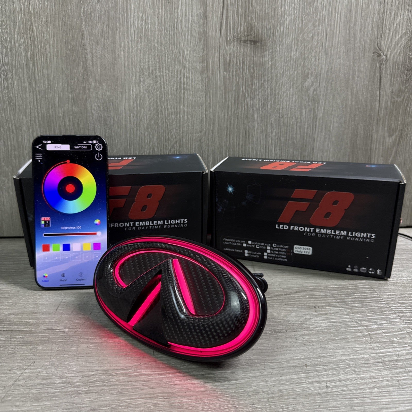 ✅ for 2018-2024 INFINITI Q50 COLOR CHANGING RGB LED GRILL EMBLEM CARBON FIBER