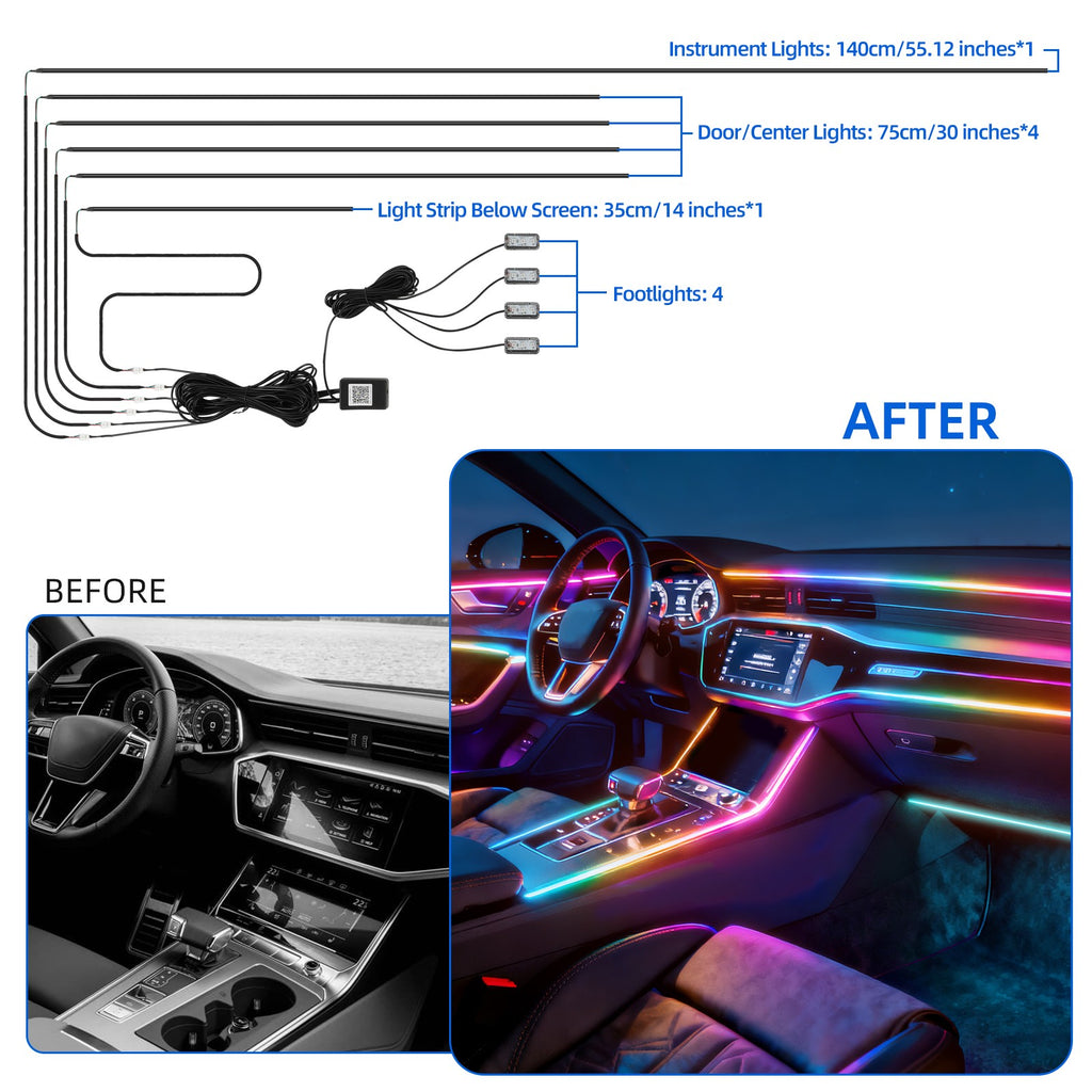2/10 in 1 LED RGB Acrylic Interior Strip Ambient Lights Kit for Ford Mustang