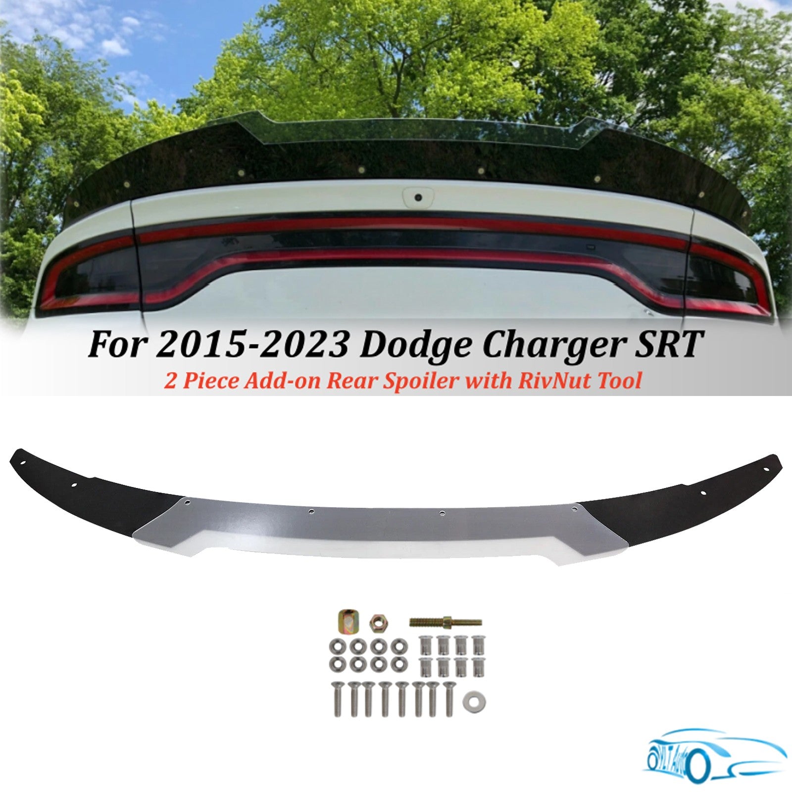 Fit 15-23 Dodge Charger SRT 2 Pcs BK Decklid Spoiler Gurney Flap Wicker Bill
