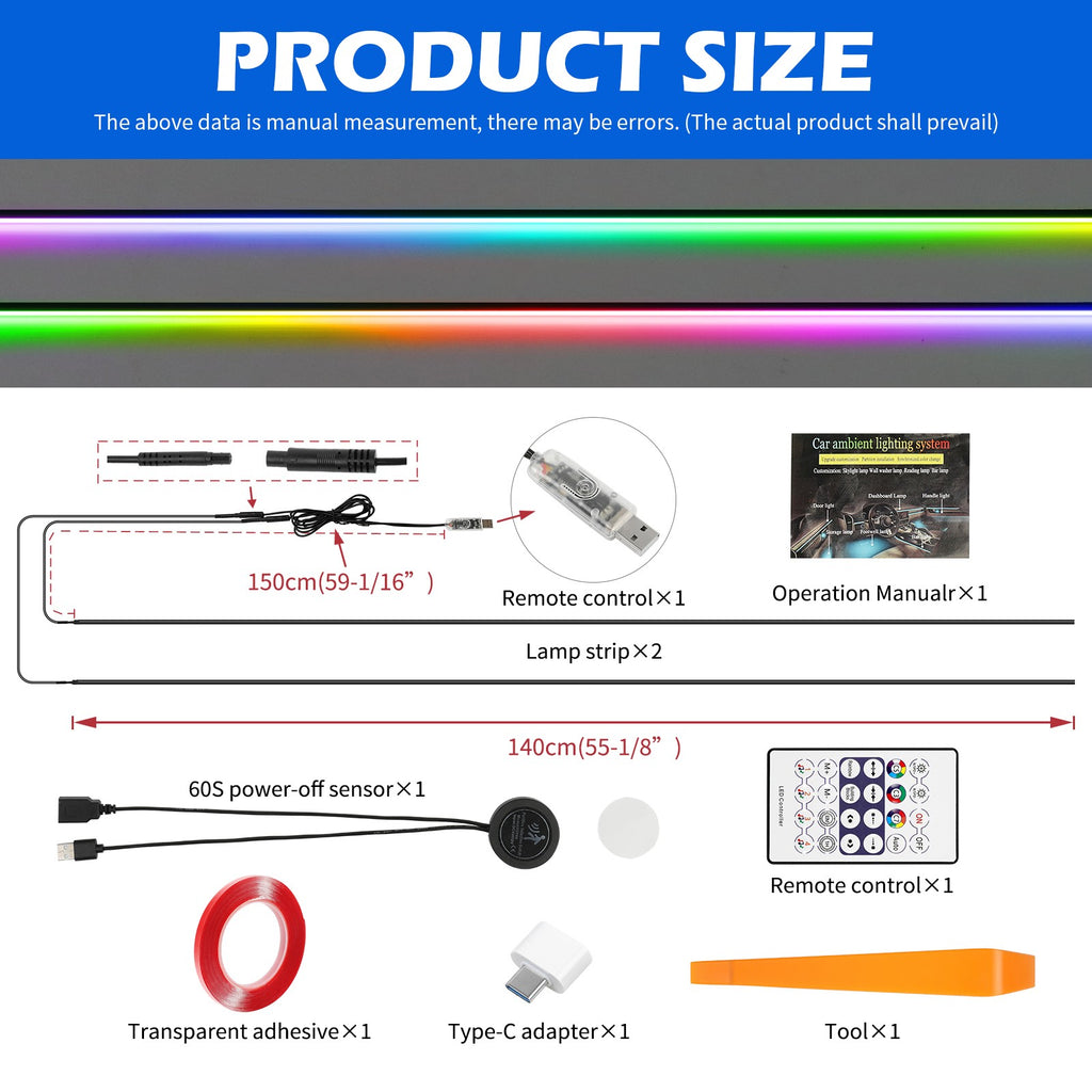 2/10 in 1 LED RGB Acrylic Interior Strip Ambient Lights Kit for Ford Mustang
