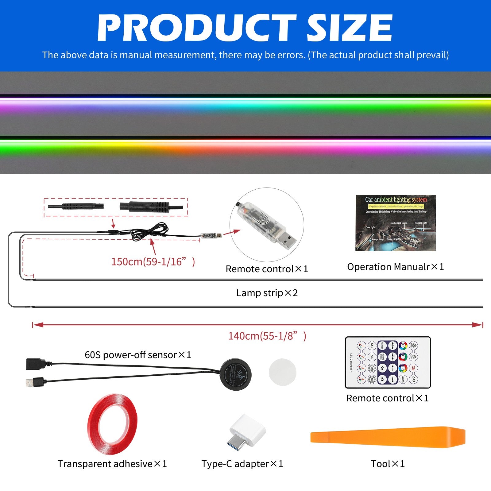 2/10 in 1 LED RGB Acrylic Interior Strip Ambient Lights Kit for Ford Mustang