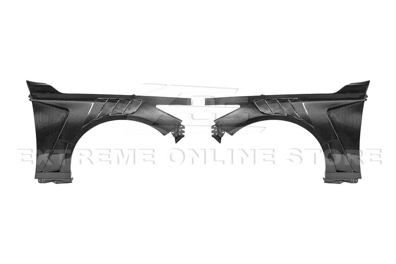 For 14-Up Infiniti Q50 CARBON FIBER Front Vented Hood Cover & Side Fender Pair