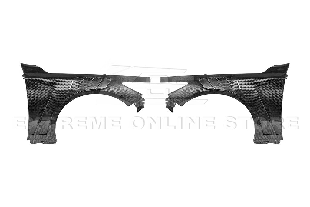 For 14-Up Infiniti Q50 CARBON FIBER Front Vented Hood Cover & Side Fender Pair