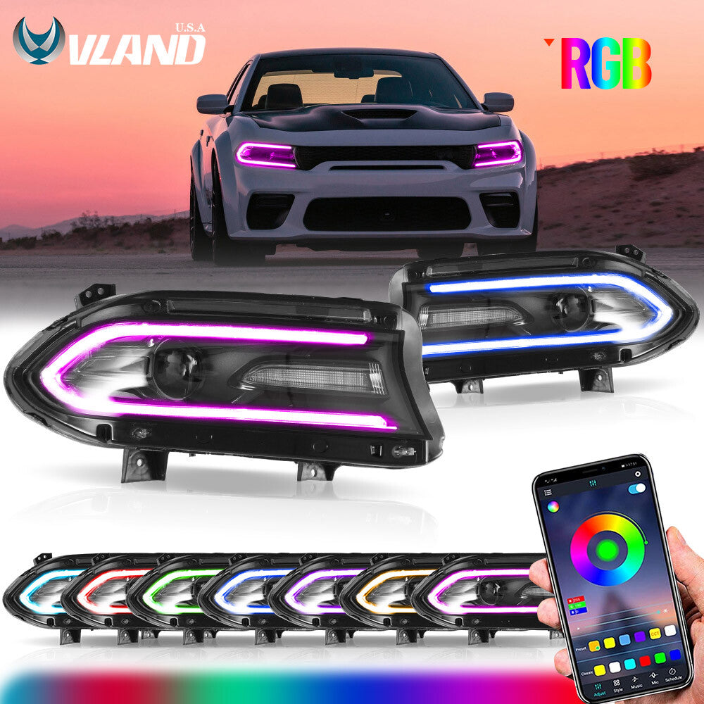 VLAND LED Headlights W/Rgb DRL for 2015-2023 Dodge Charger R/T,SE,SRT,SXT Lamps