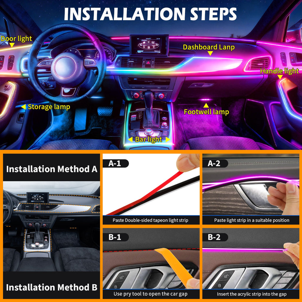 10 in 1 LED Neon Interior Strip Light Ambient Lights Kits for Dodge Challenger