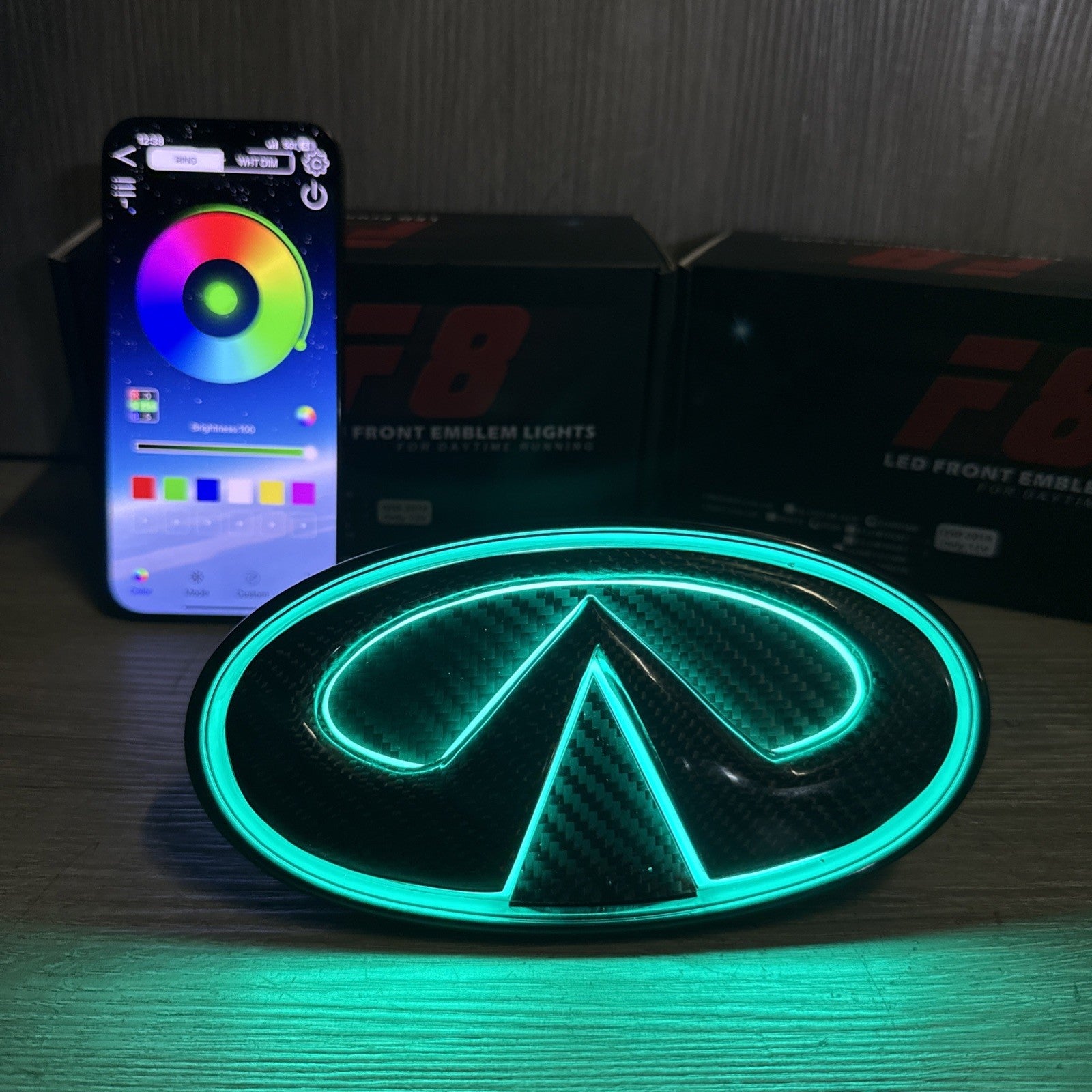 ✅ for 2018-2024 INFINITI Q50 COLOR CHANGING RGB LED GRILL EMBLEM CARBON FIBER