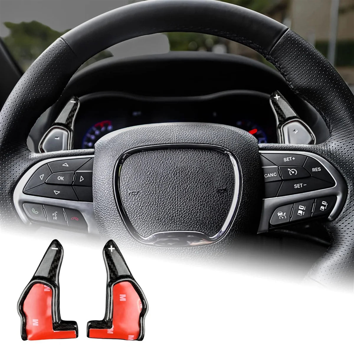 Carbon Fiber Steering Wheel Paddle Shifter Extensions Cover Trim for Dodge Challenger SRT Charger SRT Durango SRT ,Black