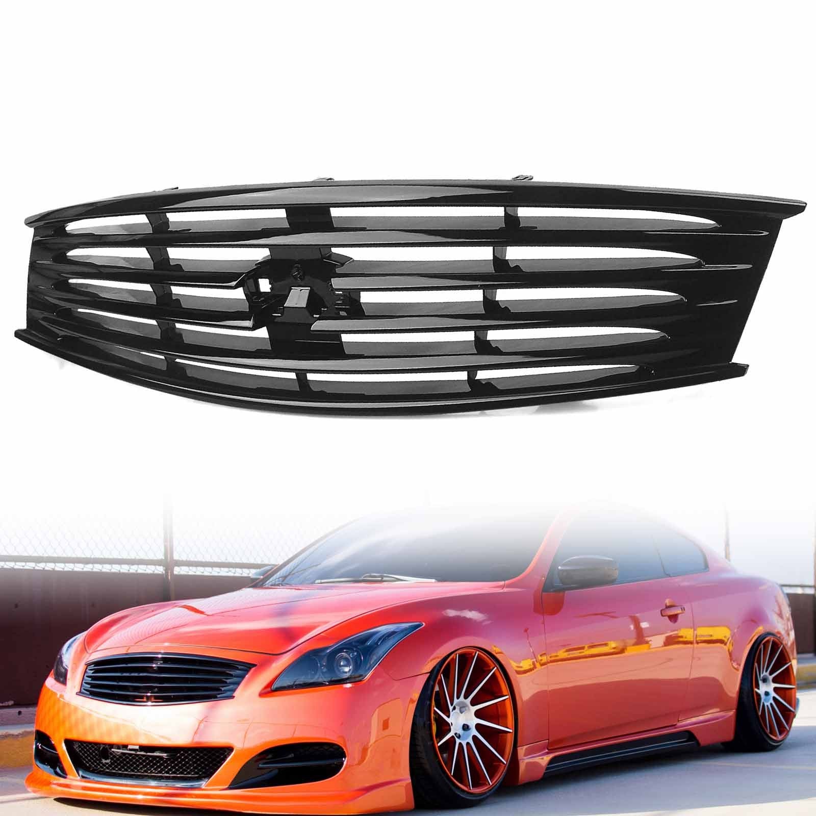 Front Grill Grille for Infiniti G37 2 Door Coupe 2008-2013 2011 2012 Gloss Black