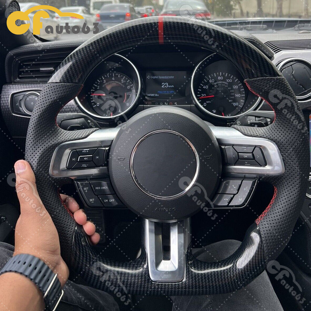 HYDRO DIP Carbon Fiber Steering Wheel Fit for 2018-2023 Ford Mustang GT Red Line