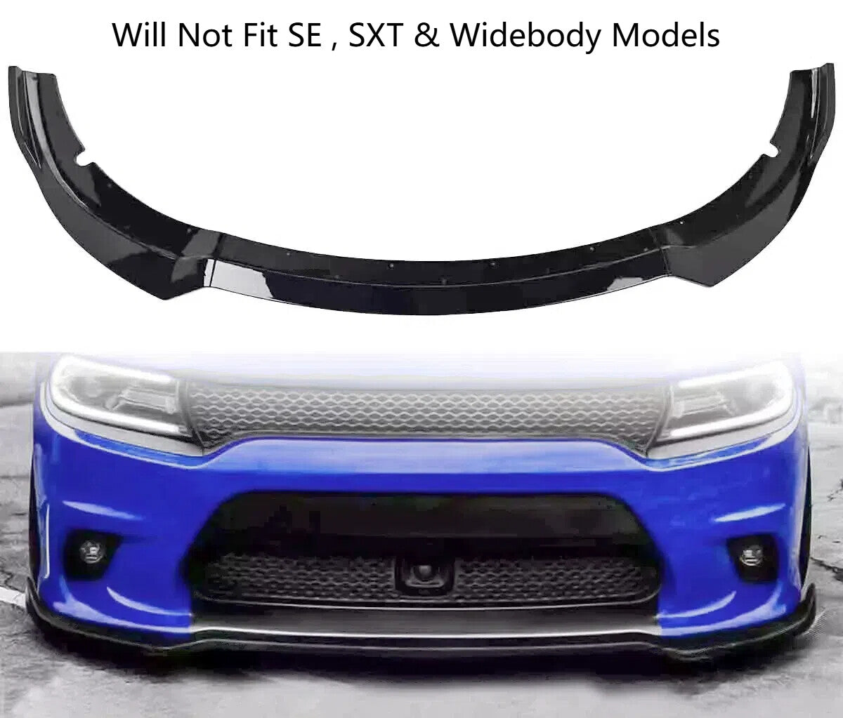 For 15-23 Dodge Charger Front Bumper Lip Spoiler Splitter Body Kit Gloss Black