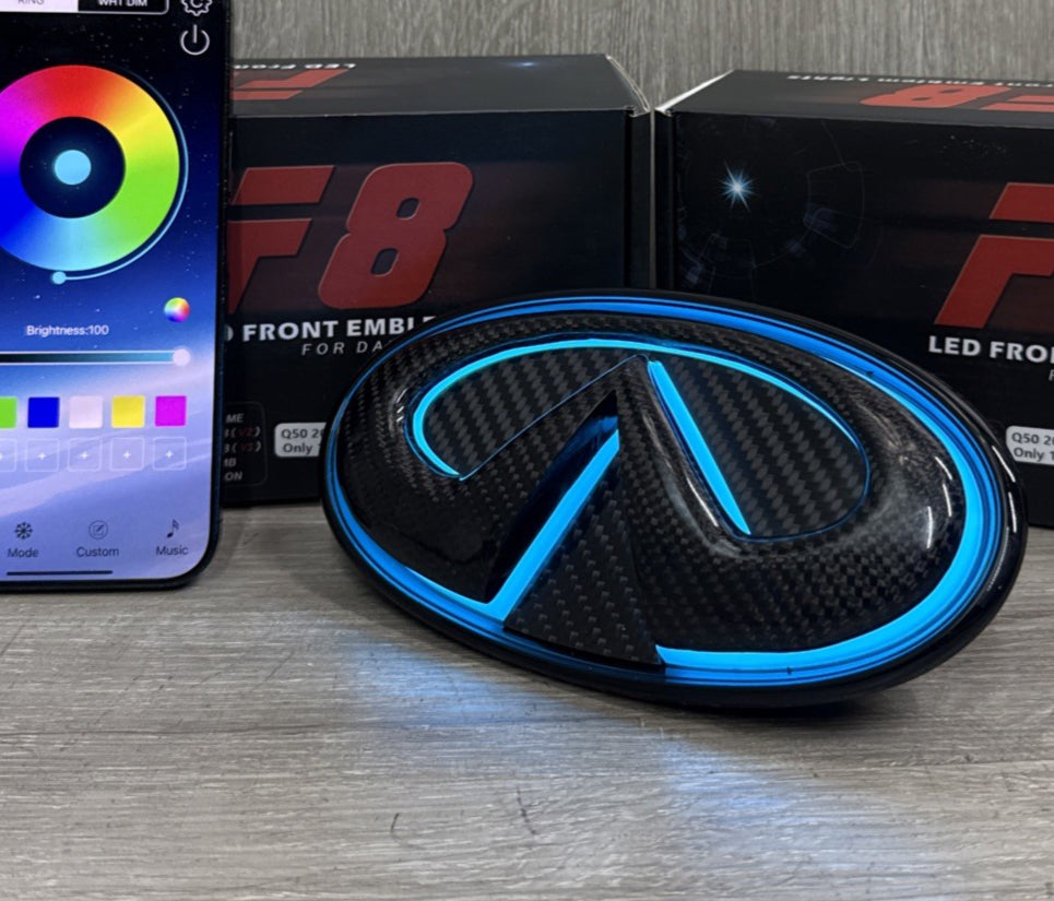 ✅ for 2018-2024 INFINITI Q50 COLOR CHANGING RGB LED GRILL EMBLEM CARBON FIBER