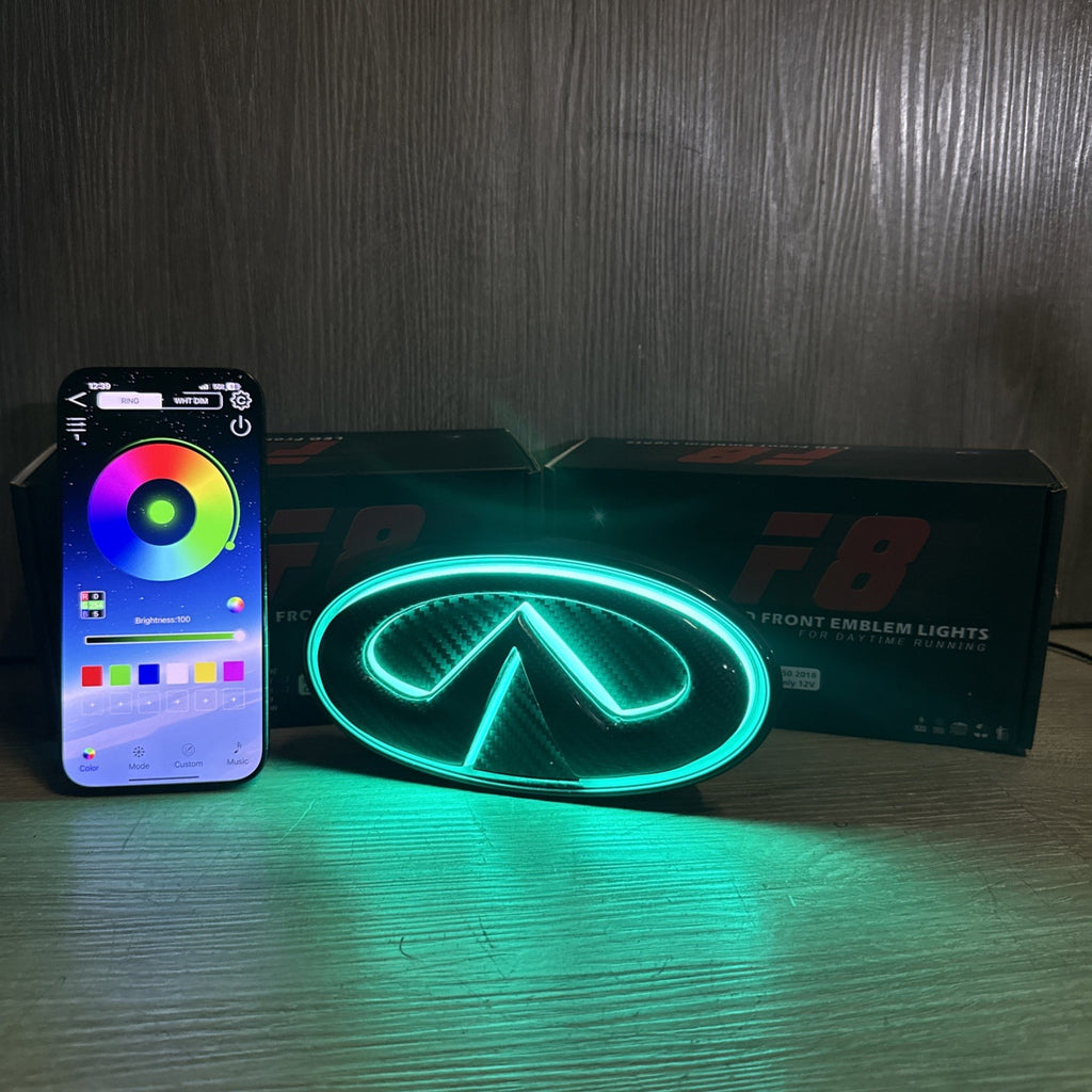 ✅ for 2018-2024 INFINITI Q50 COLOR CHANGING RGB LED GRILL EMBLEM CARBON FIBER