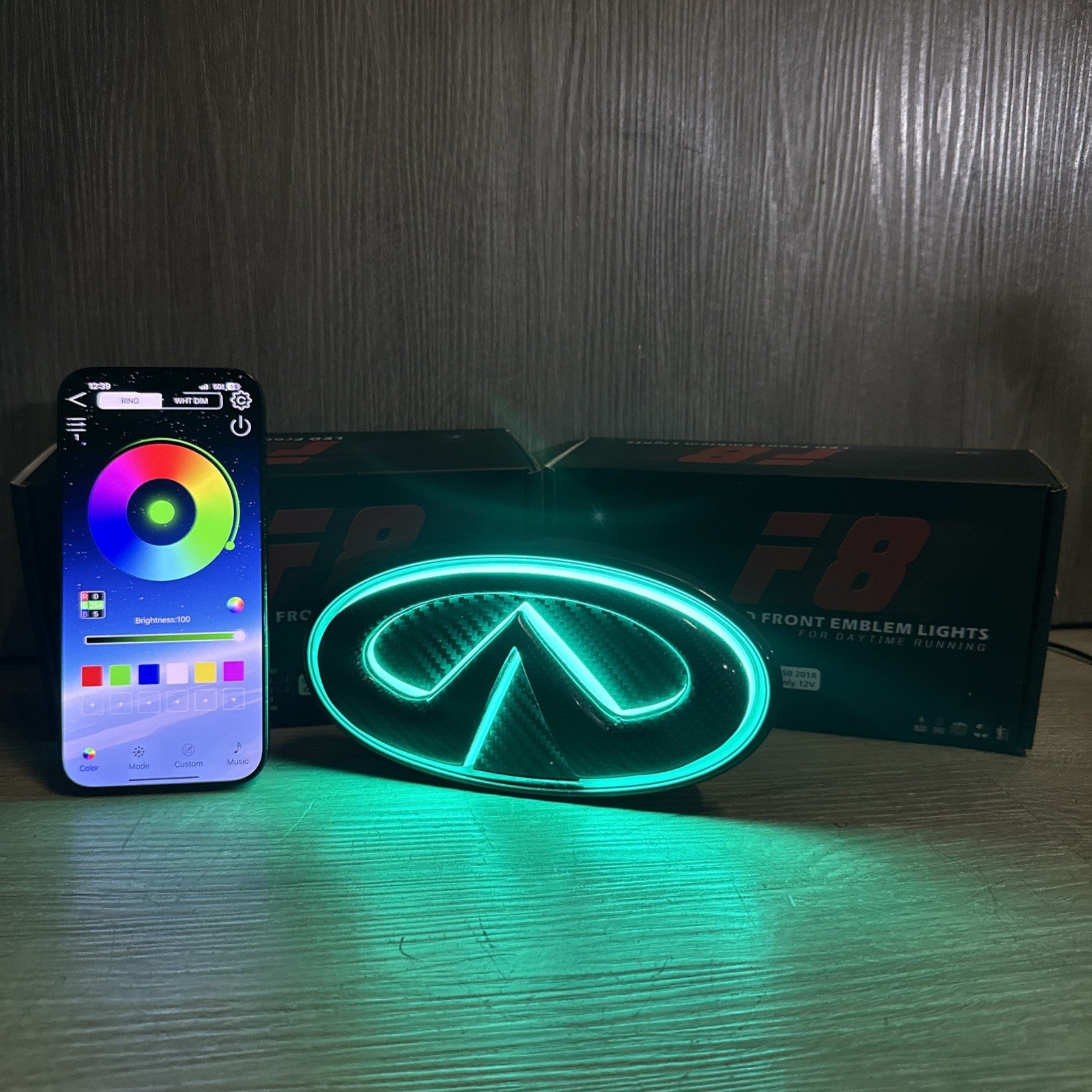 ✅ for 2018-2024 INFINITI Q50 COLOR CHANGING RGB LED GRILL EMBLEM CARBON FIBER
