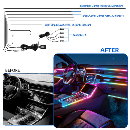 10 in 1/ 2 in 1 LED Neon Interior Strip Light RGB Ambient Light for Toyota Camry