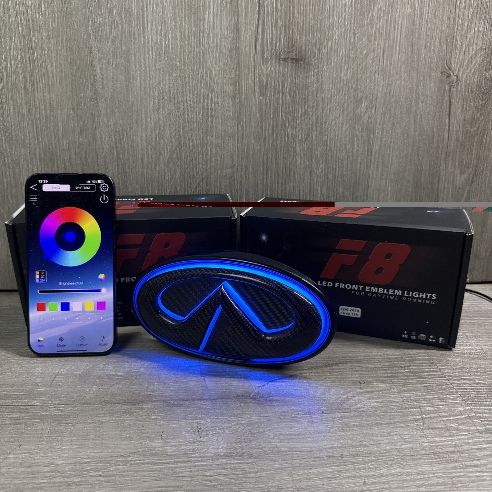 ✅ for 2018-2024 INFINITI Q50 COLOR CHANGING RGB LED GRILL EMBLEM CARBON FIBER